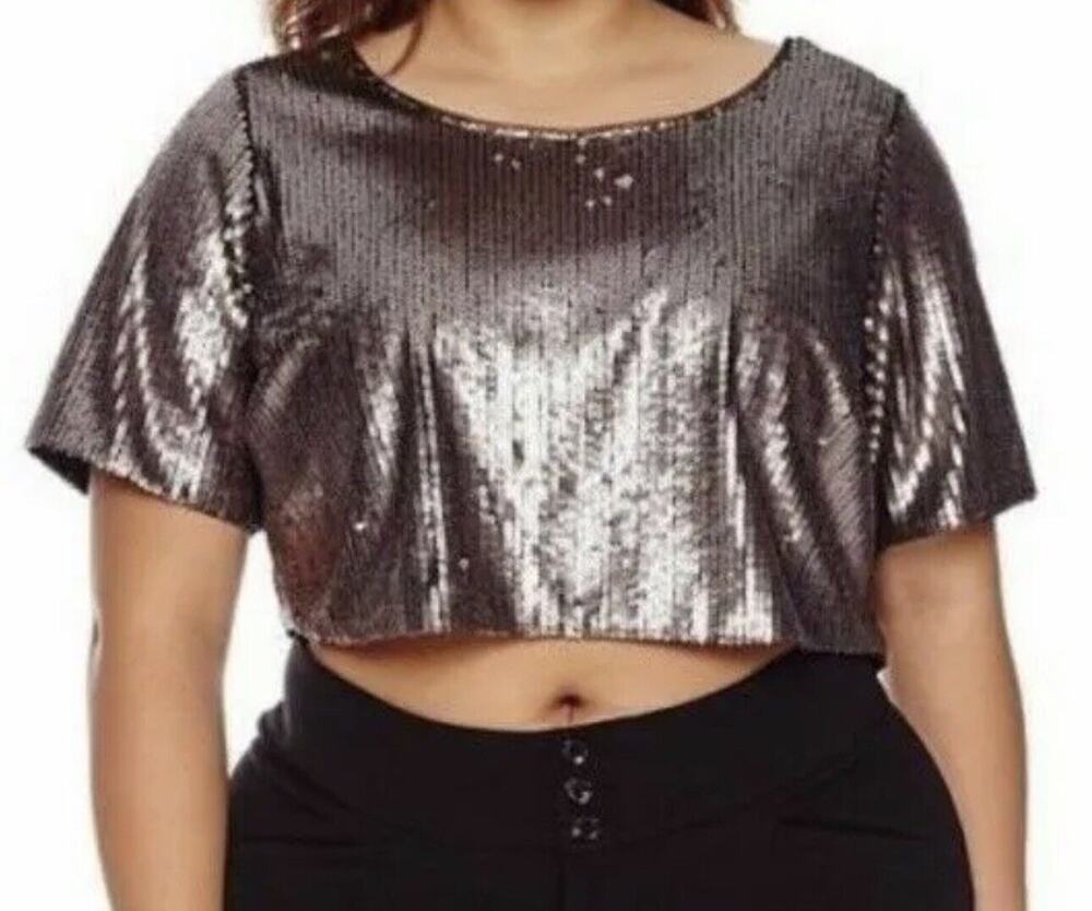 Ashley Nell Tipton for Boutique Sequin Crop Top Blouse Color Matte Rose Size 1X